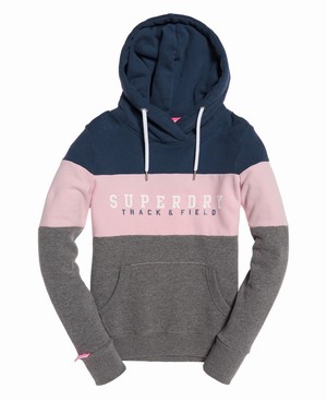 Superdry Track & Field Colour Block Női Kapucnis Pulóver Sötét Szürke | ULXDM8176